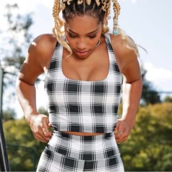 NWT New EleVen Venus Williams Black & White Plaid One More Time Tank Top M - Picture 1 of 16
